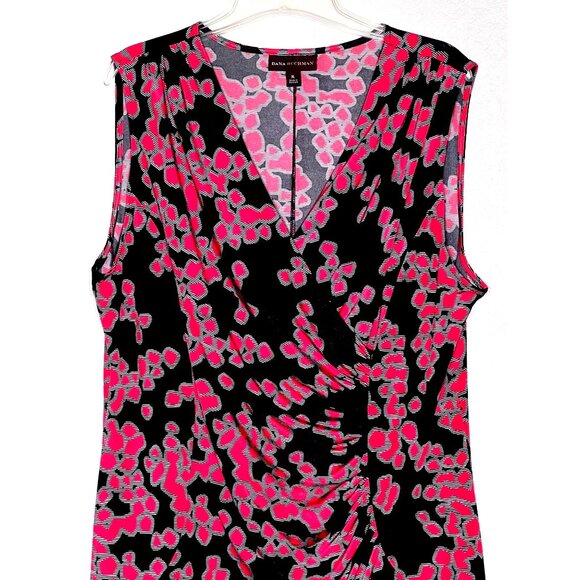 Dana Buchman XL Sleeveless Black Red Ruched Floral Dress Career Night Out - Picture 9 of 15